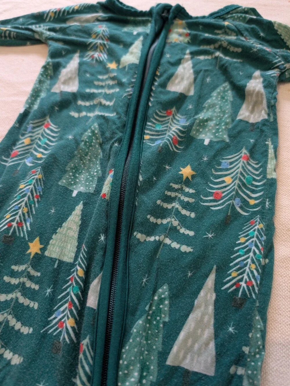 Kids Teal Holiday Tree One-Piece Little Sleepies